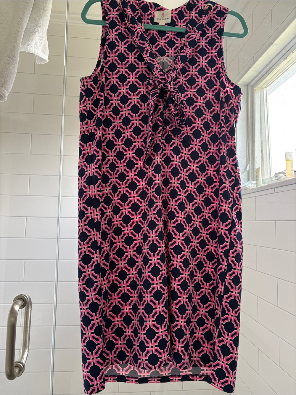 JUlie Brown NYC Sleeveless Geometric Pink & Navy Shift Dress- L